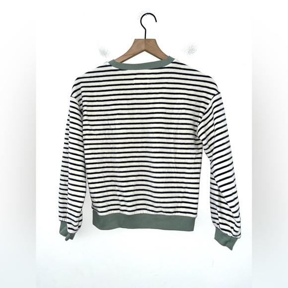 MADEWELL MWL Velour Crewneck Sweatshirt Sage Green Striped Size XXS - Picture 8 of 10